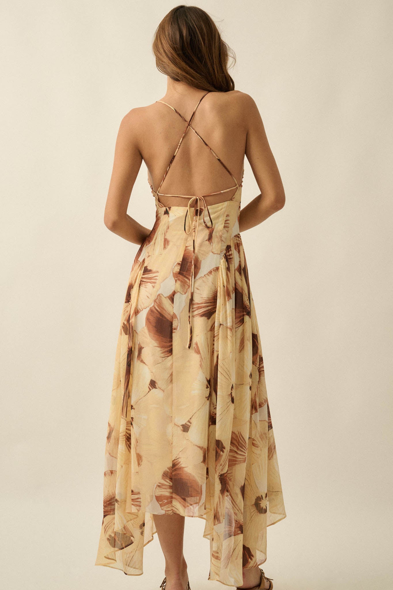 Blooming Isle Floral Chiffon Cross-Back Maxi Dress - ShopPromesa