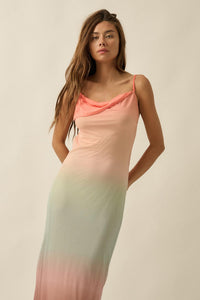 Sunset Symphony Ombre Mesh Cowl-Neck Maxi Dress - ShopPromesa