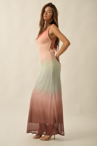 Sunset Symphony Ombre Mesh Cowl-Neck Maxi Dress - ShopPromesa