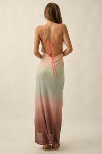 Sunset Symphony Ombre Mesh Cowl-Neck Maxi Dress - ShopPromesa