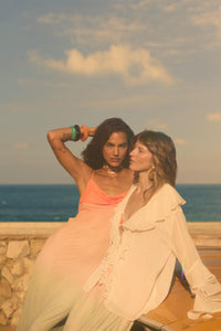 Sunset Symphony Ombre Mesh Cowl-Neck Maxi Dress - ShopPromesa