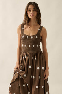 Soft Spot Polka Dot Smocked Square-Neck Maxi Dress - ShopPromesa