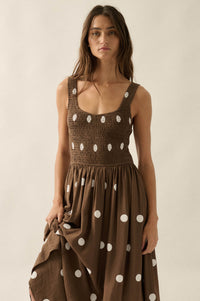 Soft Spot Polka Dot Smocked Square-Neck Maxi Dress - ShopPromesa