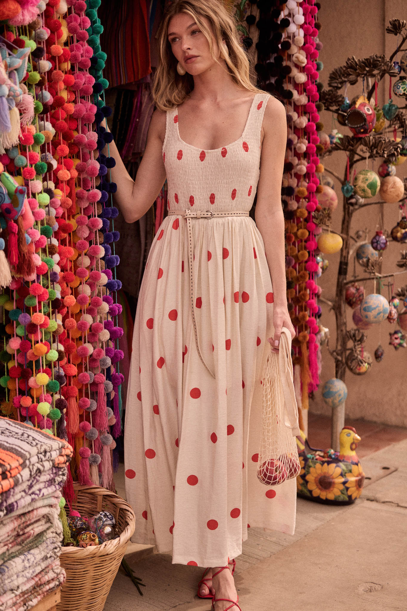 Soft Spot Polka Dot Smocked Square-Neck Maxi Dress - ShopPromesa