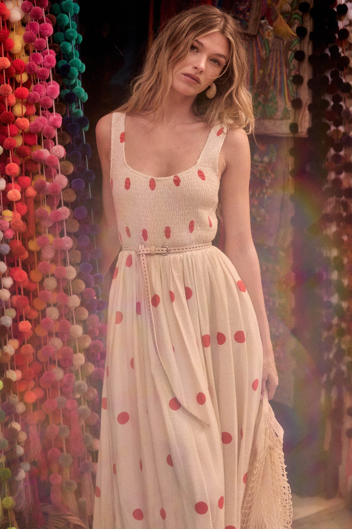 Soft Spot Polka Dot Smocked Square-Neck Maxi Dress - ShopPromesa