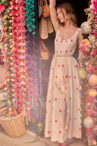 Soft Spot Polka Dot Smocked Square-Neck Maxi Dress - ShopPromesa