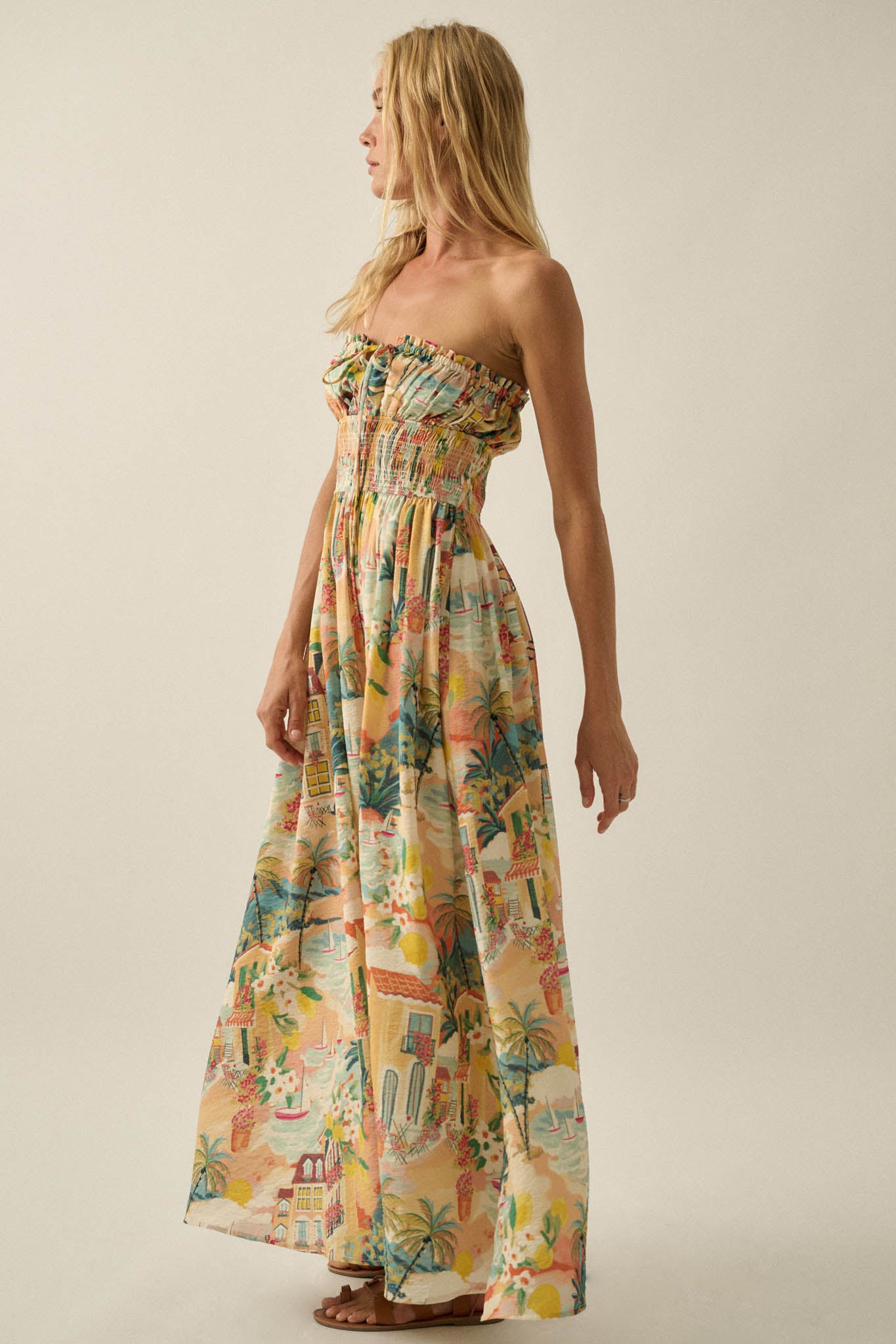 Bahama Mama Tropical-Print Strapless Maxi Dress - ShopPromesa