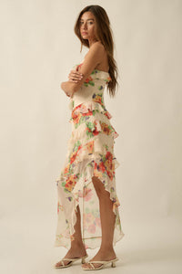 Pure Enchantment Floral Chiffon Ruffle Maxi Dress - ShopPromesa