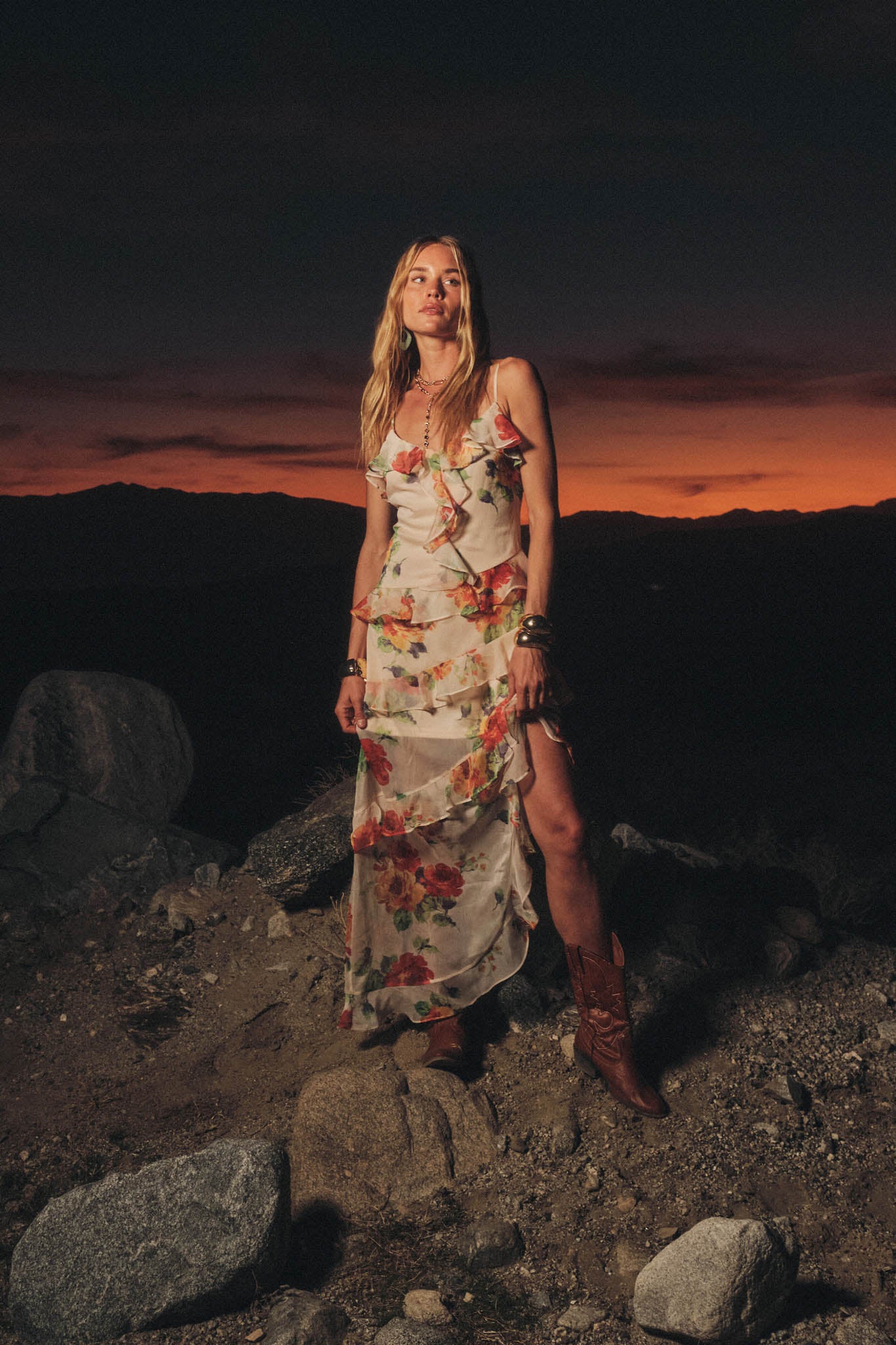 Pure Enchantment Floral Chiffon Ruffle Maxi Dress - ShopPromesa