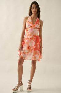 Floral Shores Floral Chiffon Cowl-Neck Mini Dress - ShopPromesa