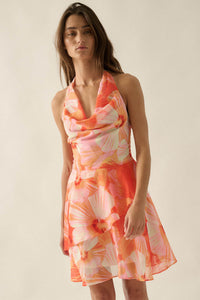 Floral Shores Floral Chiffon Cowl-Neck Mini Dress - ShopPromesa