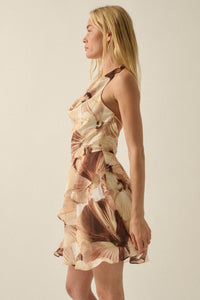 Floral Shores Floral Chiffon Cowl-Neck Mini Dress - ShopPromesa