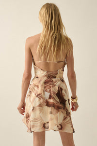 Floral Shores Floral Chiffon Cowl-Neck Mini Dress - ShopPromesa