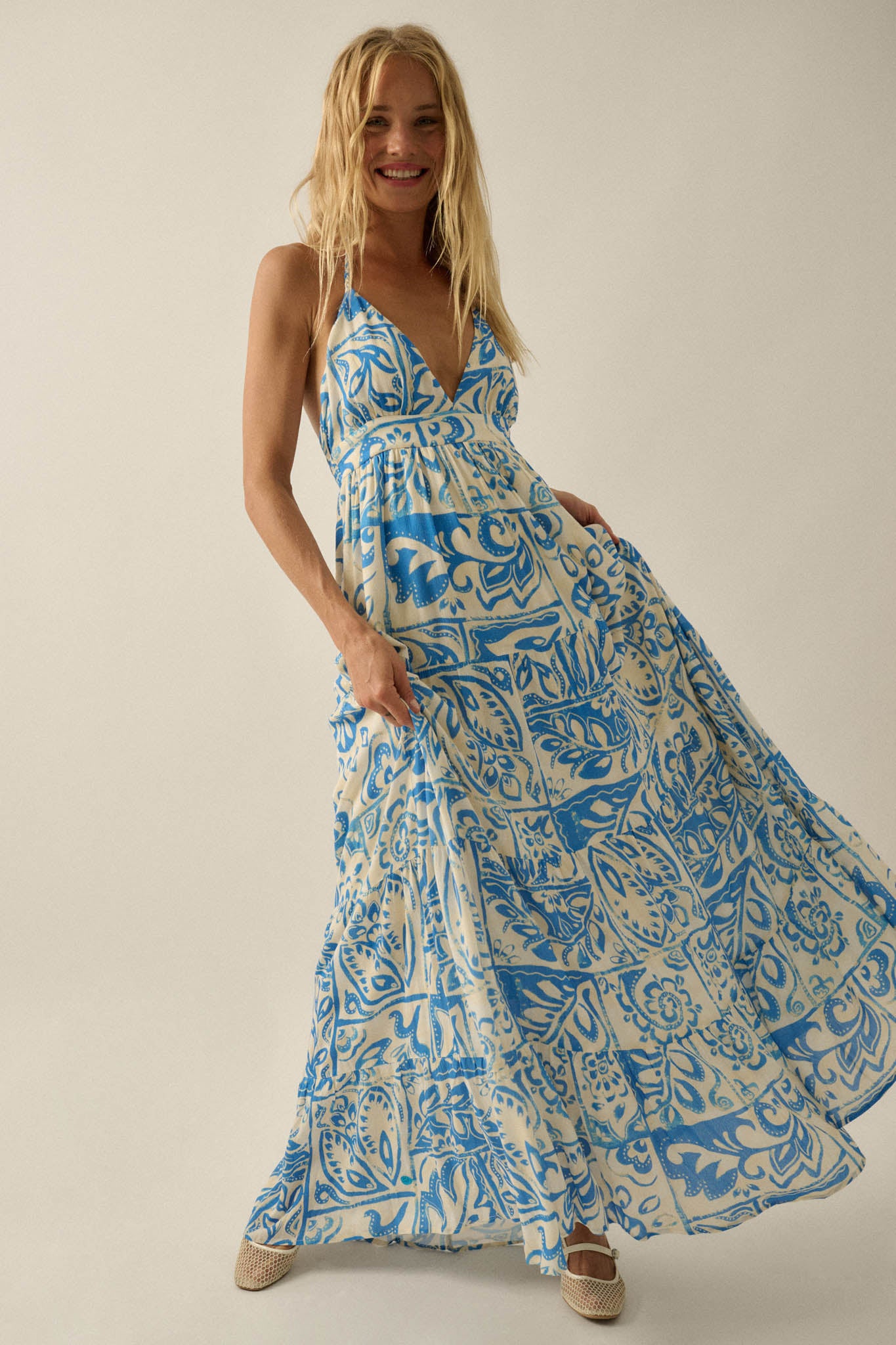 Nomadic Soul Abstract Floral-Print Halter Maxi Dress - ShopPromesa