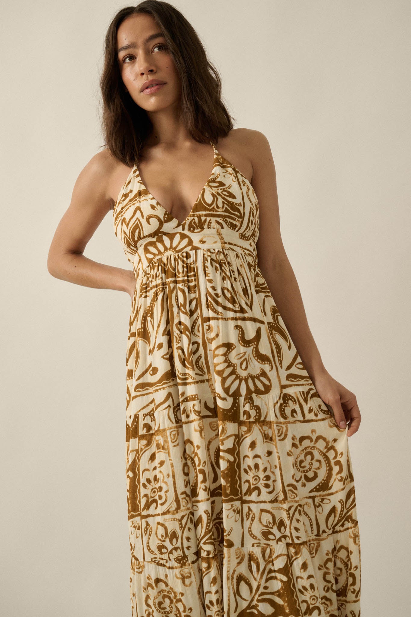 Nomadic Soul Abstract Floral-Print Halter Maxi Dress - ShopPromesa