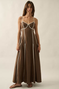 Just Breathe Cotton Piping-Trim Godet Maxi Dress - ShopPromesa