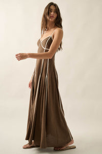 Just Breathe Cotton Piping-Trim Godet Maxi Dress - ShopPromesa