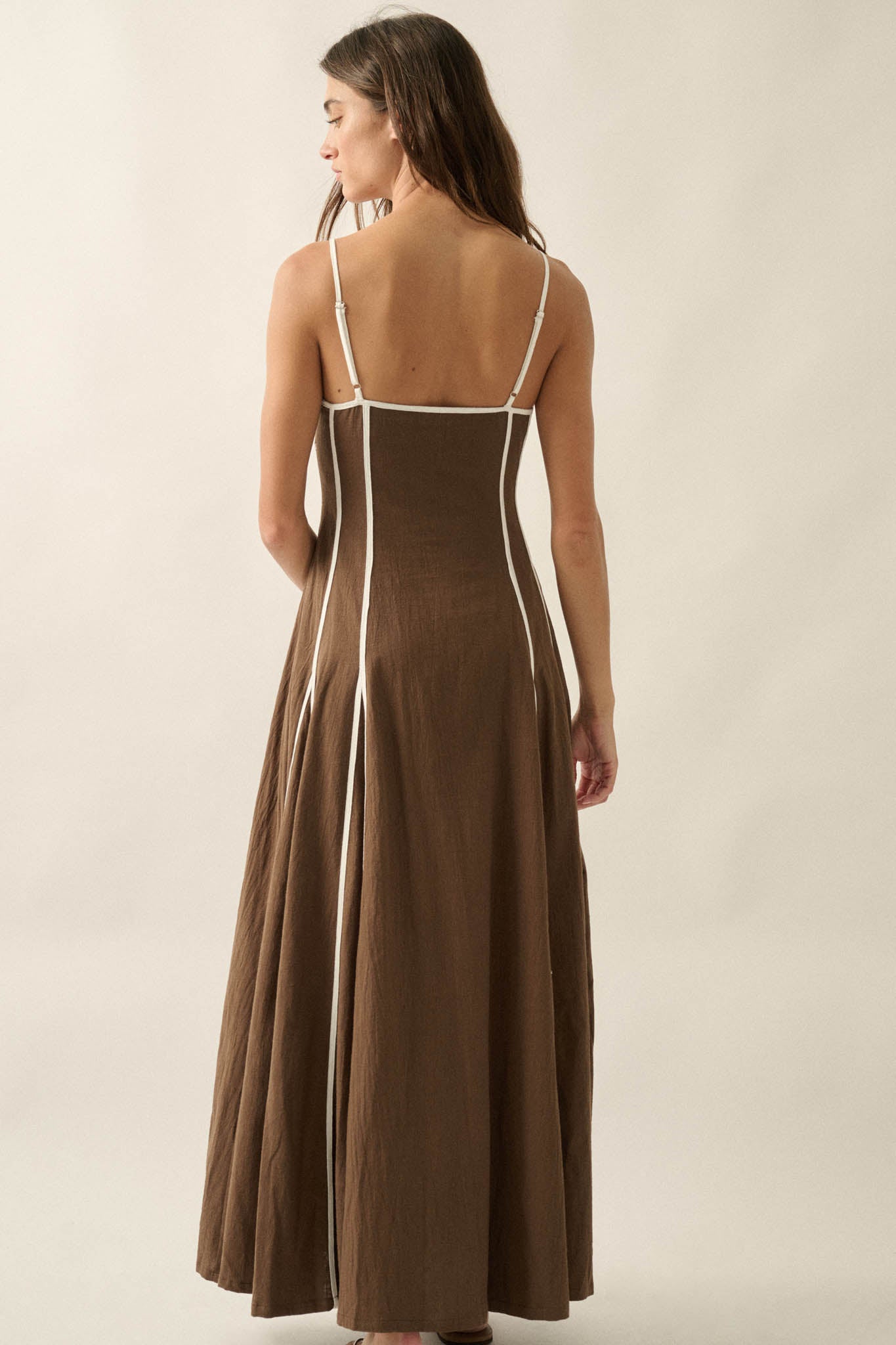 Just Breathe Cotton Piping-Trim Godet Maxi Dress - ShopPromesa