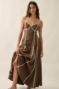 Just Breathe Cotton Piping-Trim Godet Maxi Dress - ShopPromesa