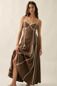 Just Breathe Cotton Piping-Trim Godet Maxi Dress - ShopPromesa