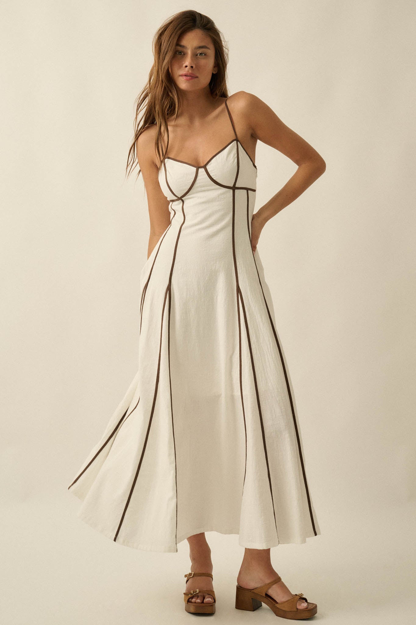 Just Breathe Cotton Piping-Trim Godet Maxi Dress - ShopPromesa