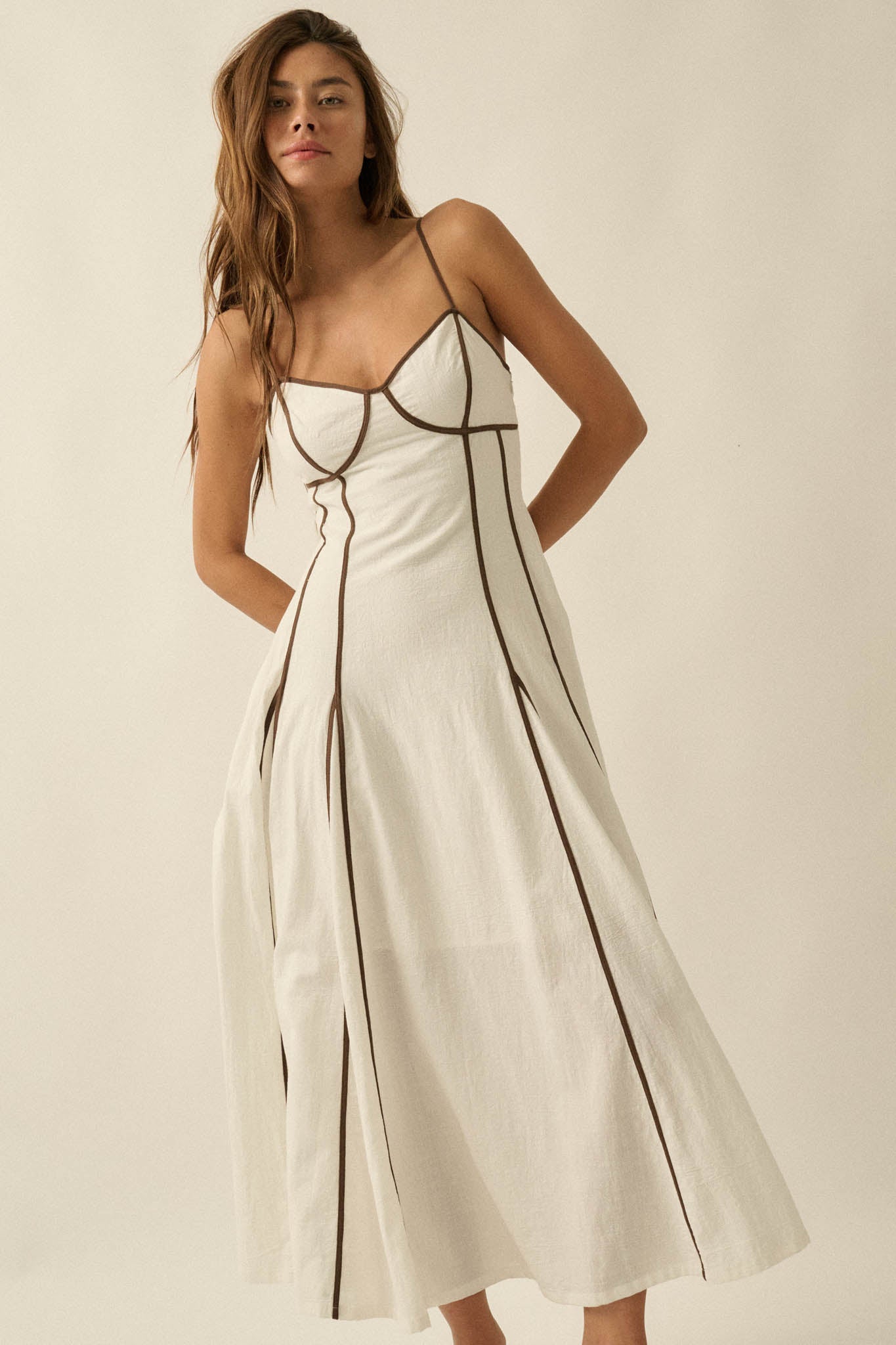Just Breathe Cotton Piping-Trim Godet Maxi Dress - ShopPromesa