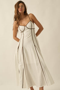 Just Breathe Cotton Piping-Trim Godet Maxi Dress - ShopPromesa