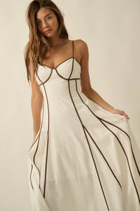 Just Breathe Cotton Piping-Trim Godet Maxi Dress - ShopPromesa