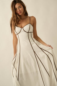 Just Breathe Cotton Piping-Trim Godet Maxi Dress - ShopPromesa