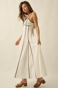 Just Breathe Cotton Piping-Trim Godet Maxi Dress - ShopPromesa