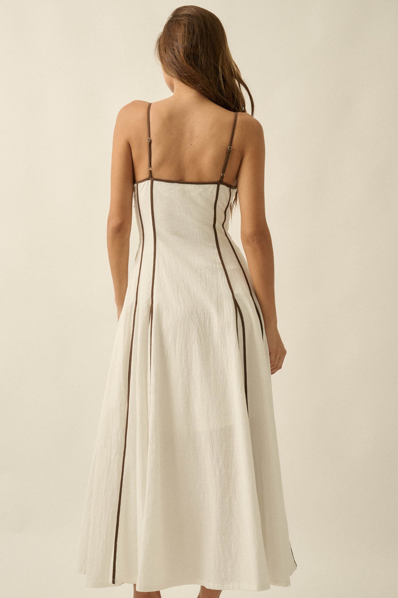 Just Breathe Cotton Piping-Trim Godet Maxi Dress - ShopPromesa