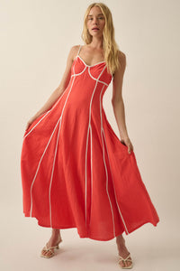 Just Breathe Cotton Piping-Trim Godet Maxi Dress - ShopPromesa