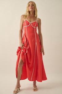 Just Breathe Cotton Piping-Trim Godet Maxi Dress - ShopPromesa