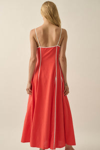 Just Breathe Cotton Piping-Trim Godet Maxi Dress - ShopPromesa