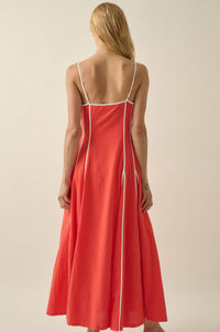 Just Breathe Cotton Piping-Trim Godet Maxi Dress - ShopPromesa
