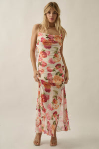Heirloom Garden Floral Mesh Cowl-Neck Maxi Dress - ShopPromesa