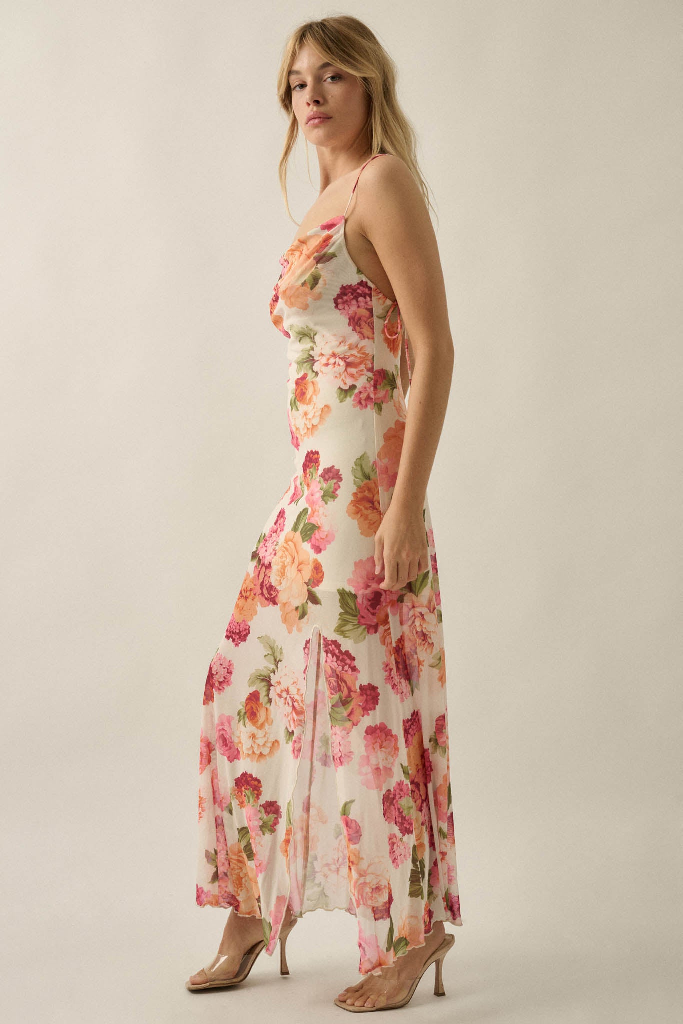 Heirloom Garden Floral Mesh Cowl-Neck Maxi Dress - ShopPromesa