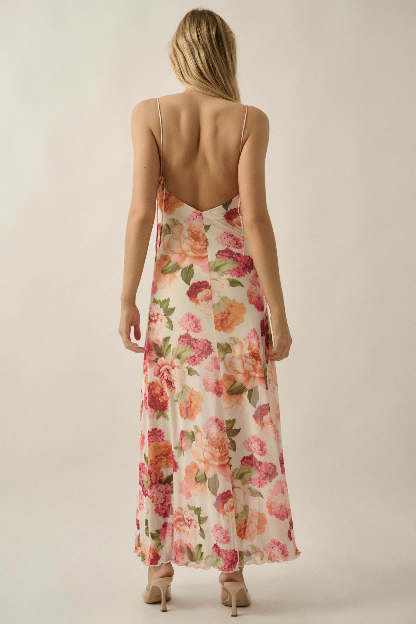 Heirloom Garden Floral Mesh Cowl-Neck Maxi Dress - ShopPromesa