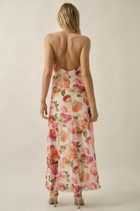 Heirloom Garden Floral Mesh Cowl-Neck Maxi Dress - ShopPromesa