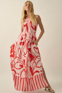Tropical Beauty Abstract-Floral Smocked Maxi Dress - ShopPromesa