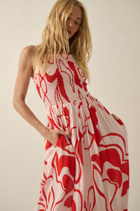 Tropical Beauty Abstract-Floral Smocked Maxi Dress - ShopPromesa
