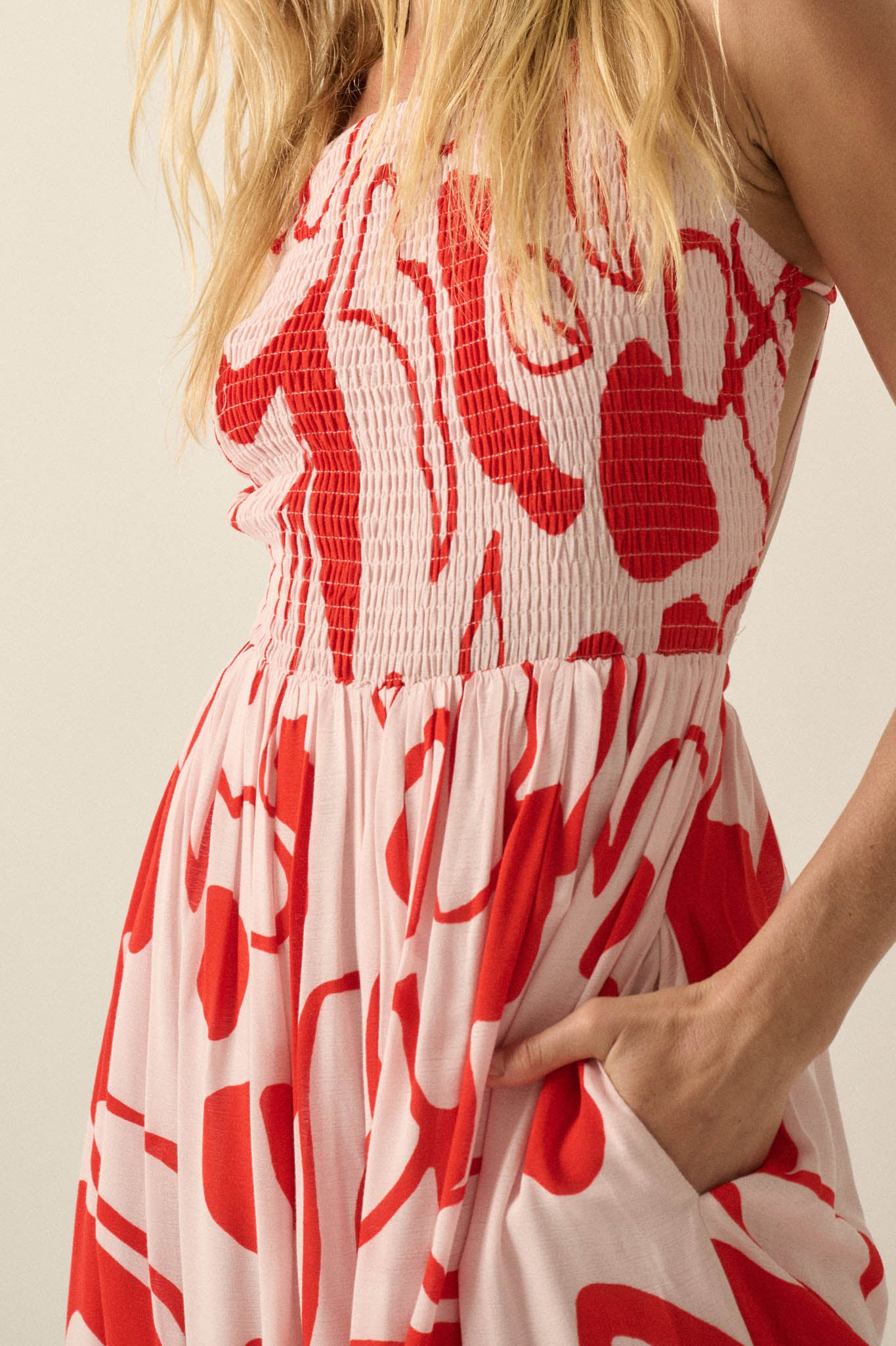 Tropical Beauty Abstract-Floral Smocked Maxi Dress - ShopPromesa
