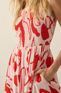 Tropical Beauty Abstract-Floral Smocked Maxi Dress - ShopPromesa