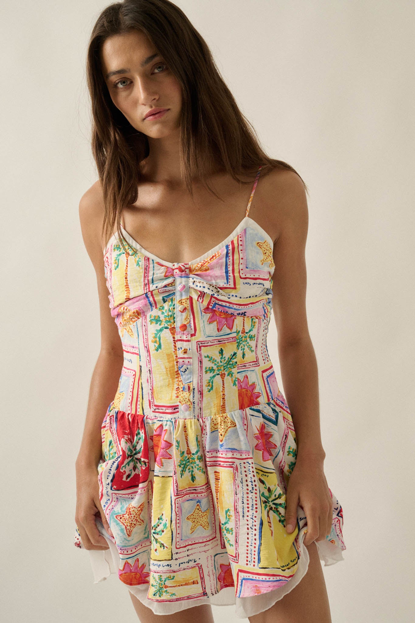 Pretty in Paradise Tropical-Print Drop-Waist Mini Dress - ShopPromesa