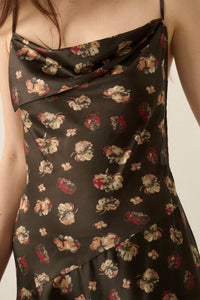 Drifting Blossoms Floral Satin Open-Back Maxi Dress - ShopPromesa