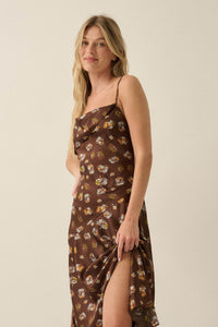 Drifting Blossoms Floral Satin Open-Back Maxi Dress - ShopPromesa