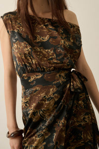 Gilded Age Abstract Satin One-Shoulder Maxi Dress - ShopPromesa