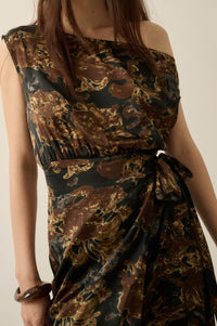 Gilded Age Abstract Satin One-Shoulder Maxi Dress - ShopPromesa