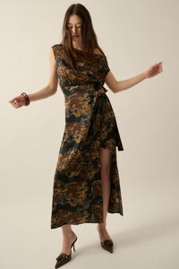 Gilded Age Abstract Satin One-Shoulder Maxi Dress - ShopPromesa