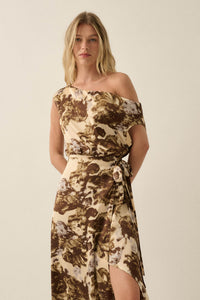 Gilded Age Abstract Satin One-Shoulder Maxi Dress - ShopPromesa